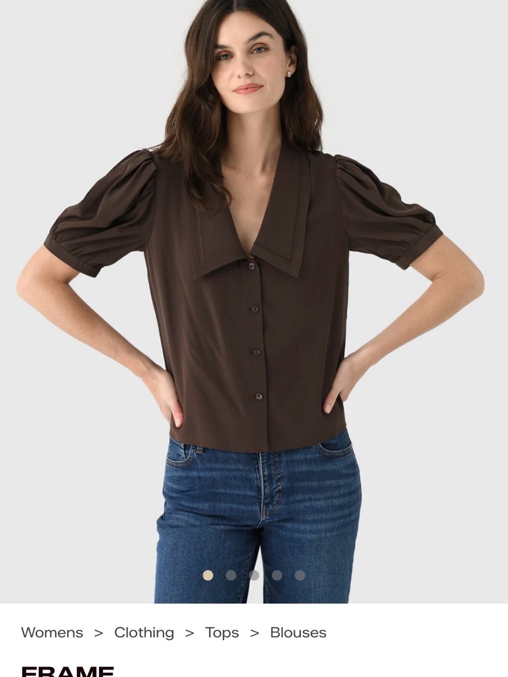 NWOT Frame 100% Silk Chocolate Brown Puff-Sleeve Button Blouse